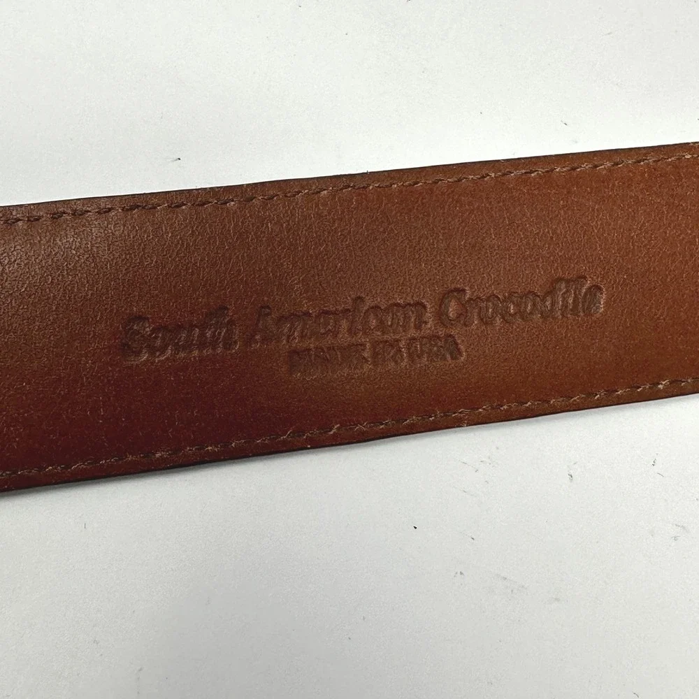 Torino Mens Brown South American Crocodile Leather Belt Gold Buckle Size 42 USA